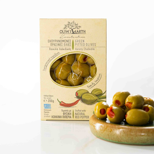 OLIWKI GRECKIE NADZIEWANE PAPRYCZKĄ  200g - Olives Earth